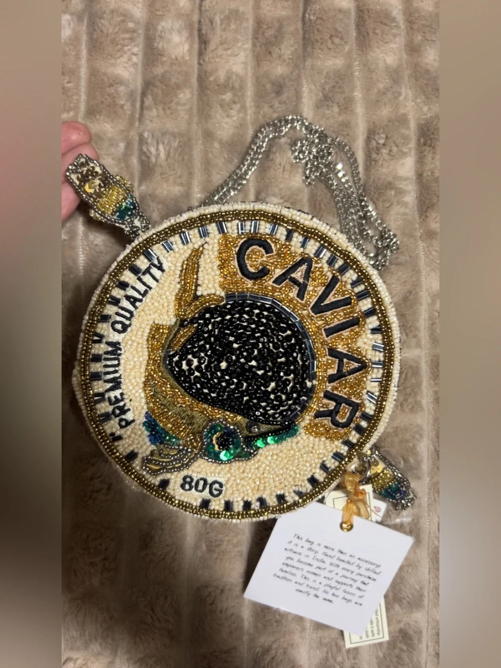 NWT from India to you - Beaded Caviar Novelty bag with gold chain strap